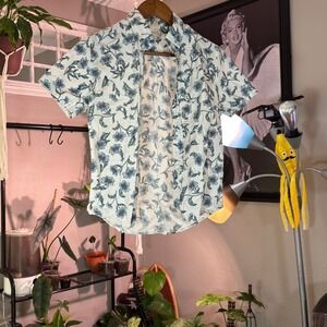 Crewcuts Floral Button Down Short Sleeve Shirt Kids Blue White Flower Print